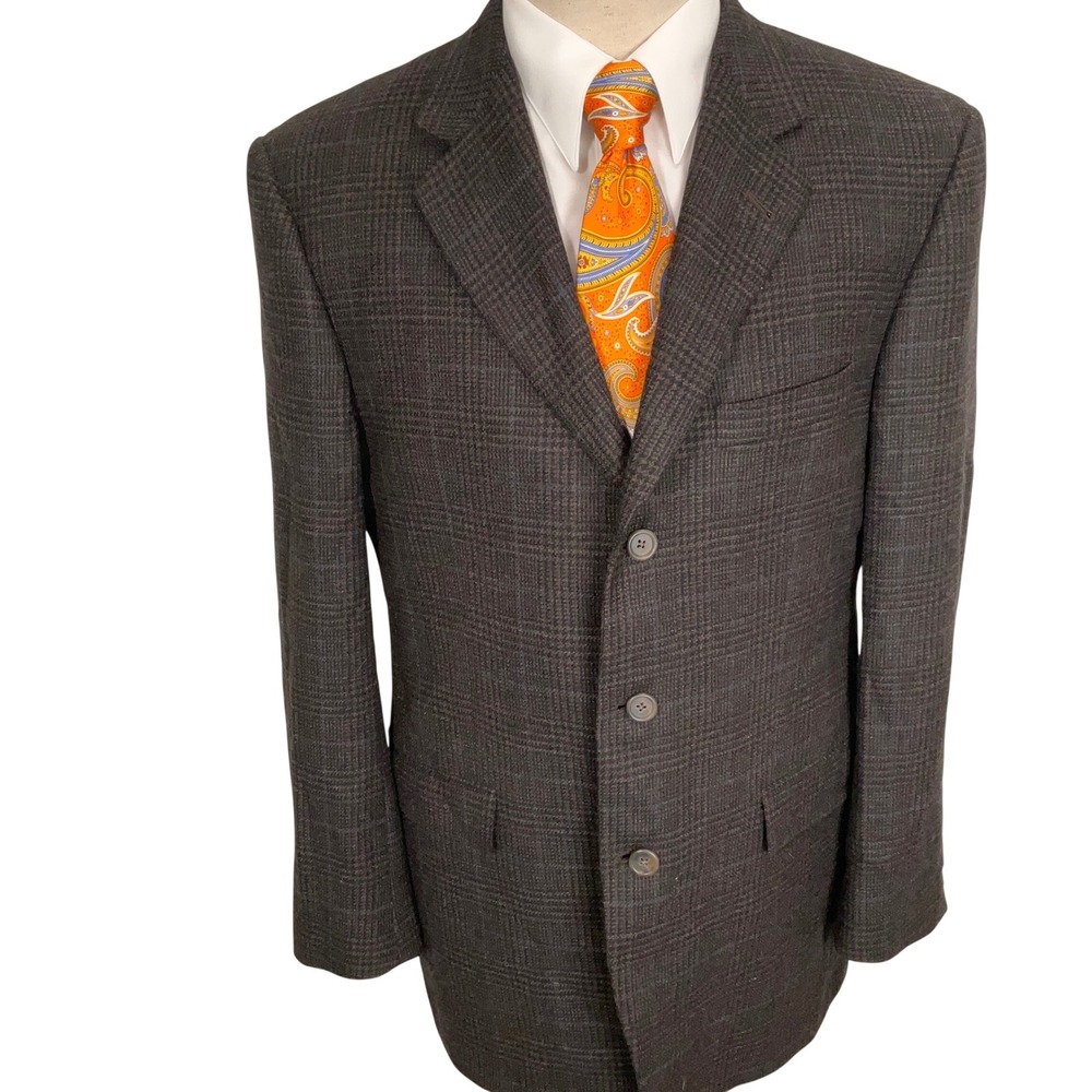 Burberry London Blazer Mens 41R Brown Blue Glen Plaid Kensington USA VTG